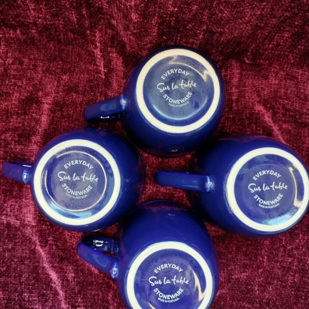 Sur La Table Everyday Stoneware Blue Coffee Mugs Set of Four